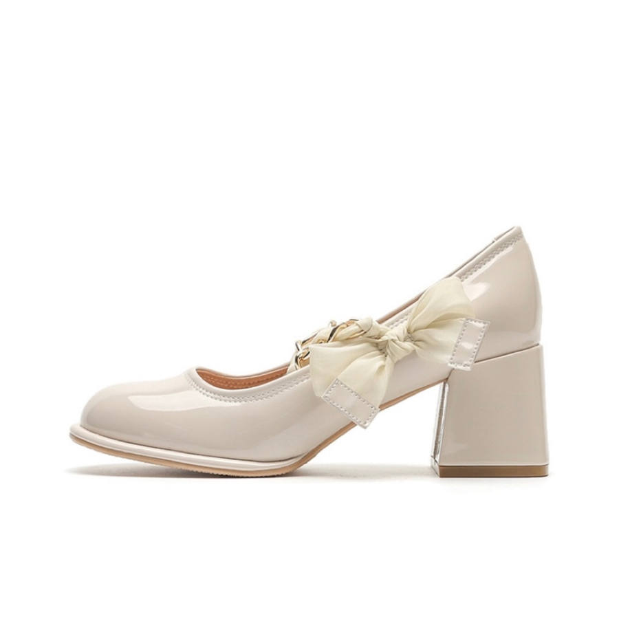 HKCP Patent Leather Chunky Heel Mary Jane Shoes 6CM Women's