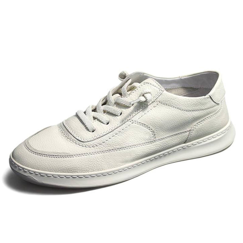 Devanro Devanro White Sneakers Top Grain Cow Leather Moisture Wicking Abrasion Resistant Breathable Slip Resistant