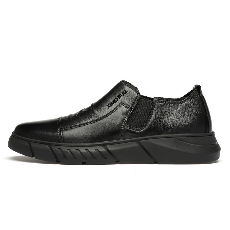 XIMO BULL Top Grain Cow Leather Low top Casual Shoes Unisex Black