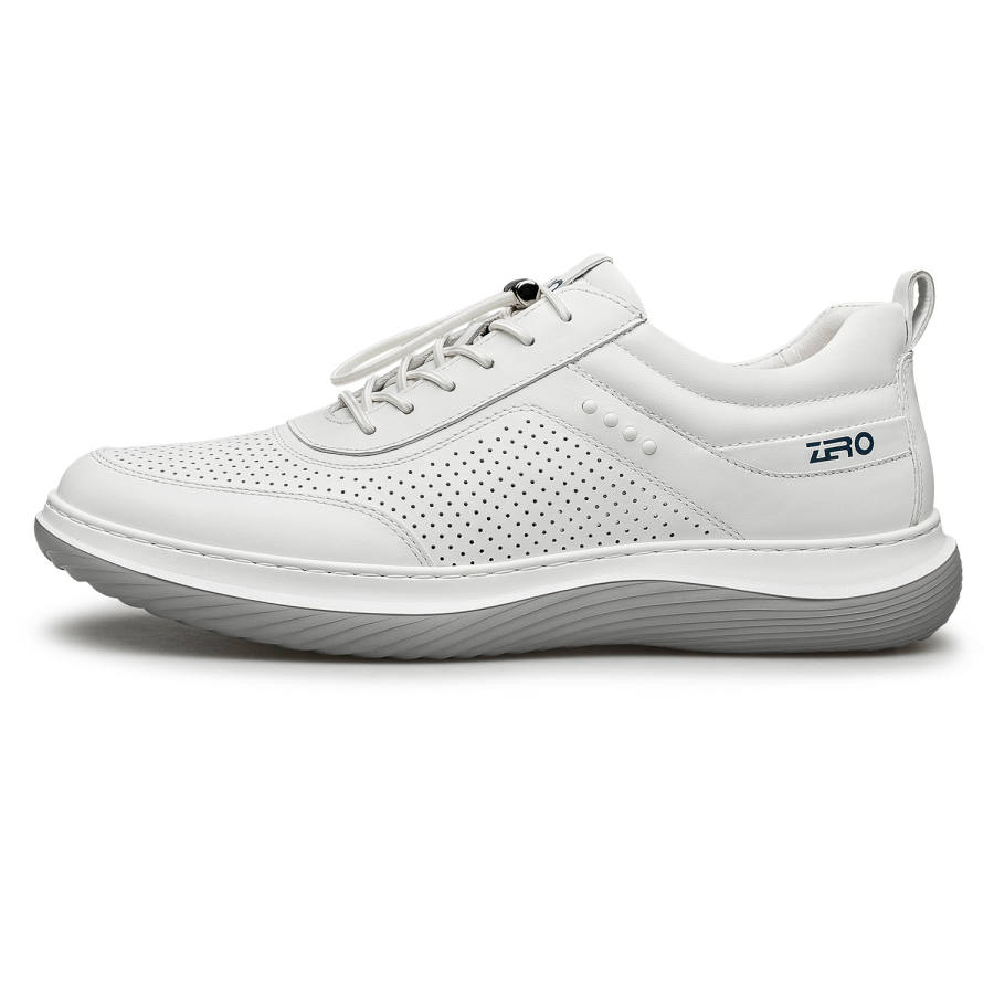 ZRO Top Grain Cow Leather Cushioning Slip Resistant Abrasion Resistant Lightweight Low top Casual Shoes Men's White