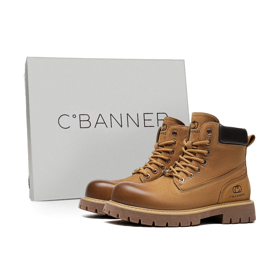 C°BANNER Cow Leather Short Combat Boots Men's Yellow Brown
