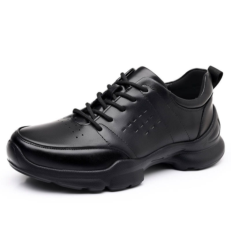 YIMINU Top Grain Cow Leather Slip Resistant Slip Resistant Low top Casual Shoes Men's Black