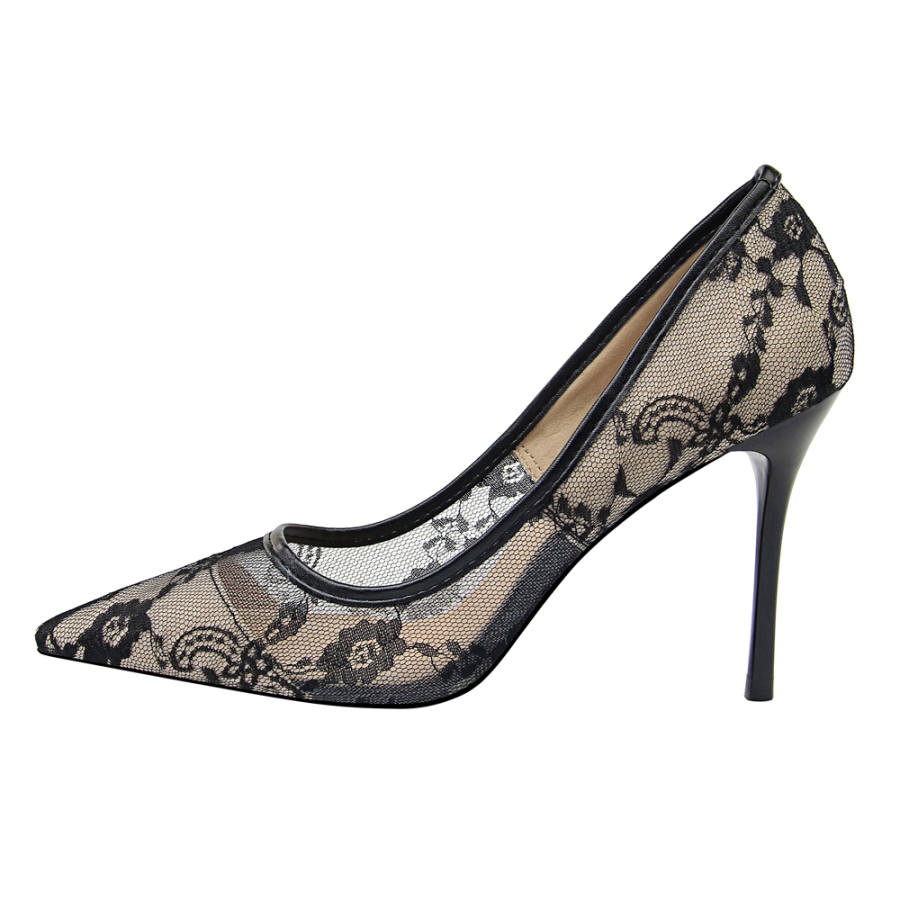 QITUMAUL Mesh Slim Heel High Heels 10cm Women's
