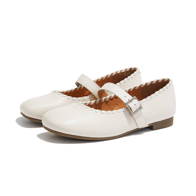 CHIBANG Sheepskin Chunky Heel Mary Jane Shoes 1.5cm Women's