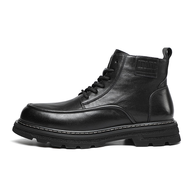 SEPTWOLVES SEPTWOLVES Top Grain Cow Leather Short Combat Boots Men's Black HD