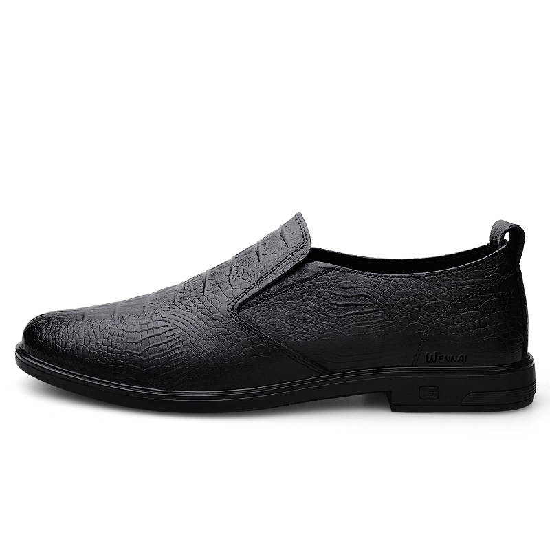 WENNAI Top Grain Cow Leather Casual Shoes Men's Black