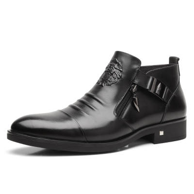 JIEDESEN Top Grain Cow Leather Ankle Boots Men's Black
