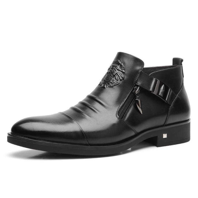 JIEDESEN Top Grain Cow Leather Ankle Boots Men's Black