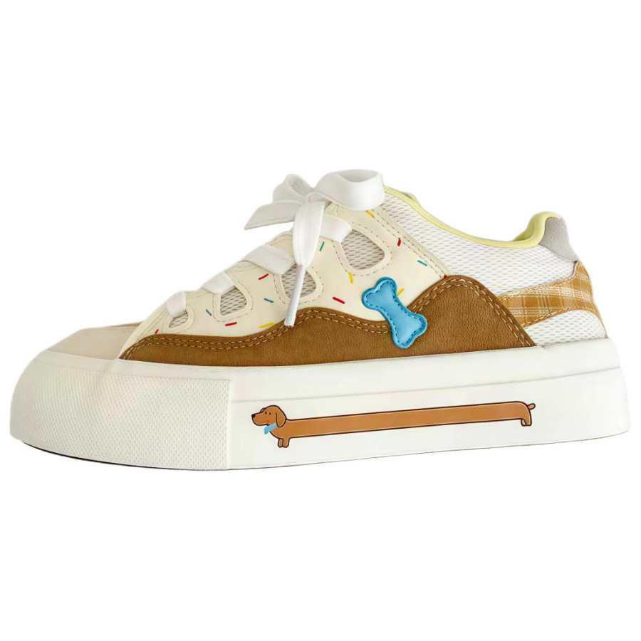 CPXO Synthetic Leather Abrasion Resistant Abrasion Resistant Low top Skateboard Shoes Women's Dachshund Puppy