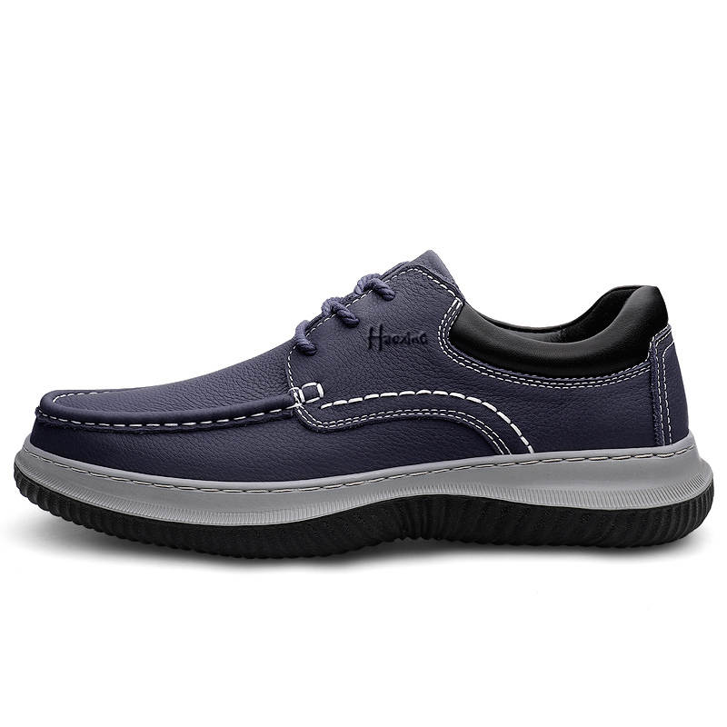 HAOXING Top Grain Cow Leather Casual Shoes Men's Blue