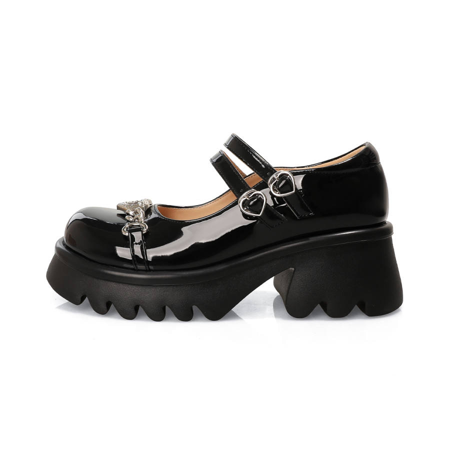 BOJUEMAO Cow Split Leather Chunky Heel Mary Jane Shoes 6CM Women's