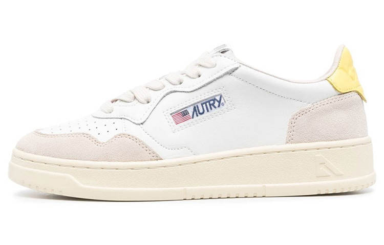 AUTRY Medalist Low Leather And Suede 'White Beige Yellow' Women's