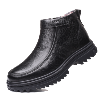 FANKE8°DU Top Grain Cow Leather Thermal Abrasion Resistant Slip Resistant Short Snow Boots Men's Black
