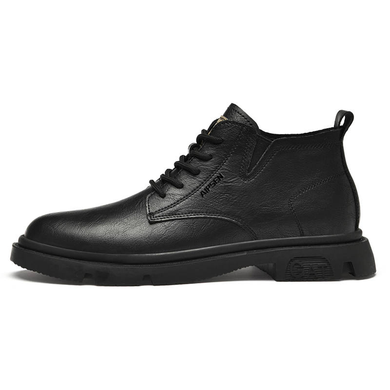 AIPSEN AIPSEN Cow Split Leather Short Combat Boots Men's Black