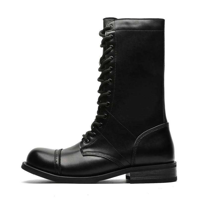 V ZERO FIVE V ZERO FIVE Microfiber Leather Crew Combat Boots Unisex Black