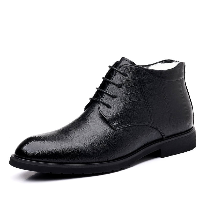 Shanpijiang Cow Split Leather Fleece Lined Business Minimalist Style Casual Shoes Men's Black