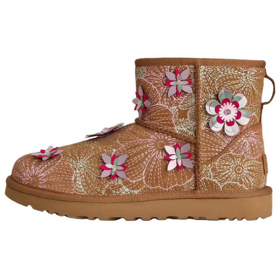 UGG Classic Novelty Cow Split Leather Thermal Snow Boots Women's Chestnut