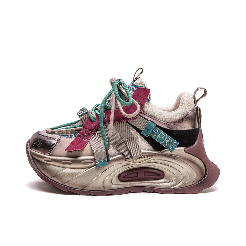 CHIBANG Pigskin Breathable Height Increasing Breathable Height Increasing Low top Chunky Sneakers Women's