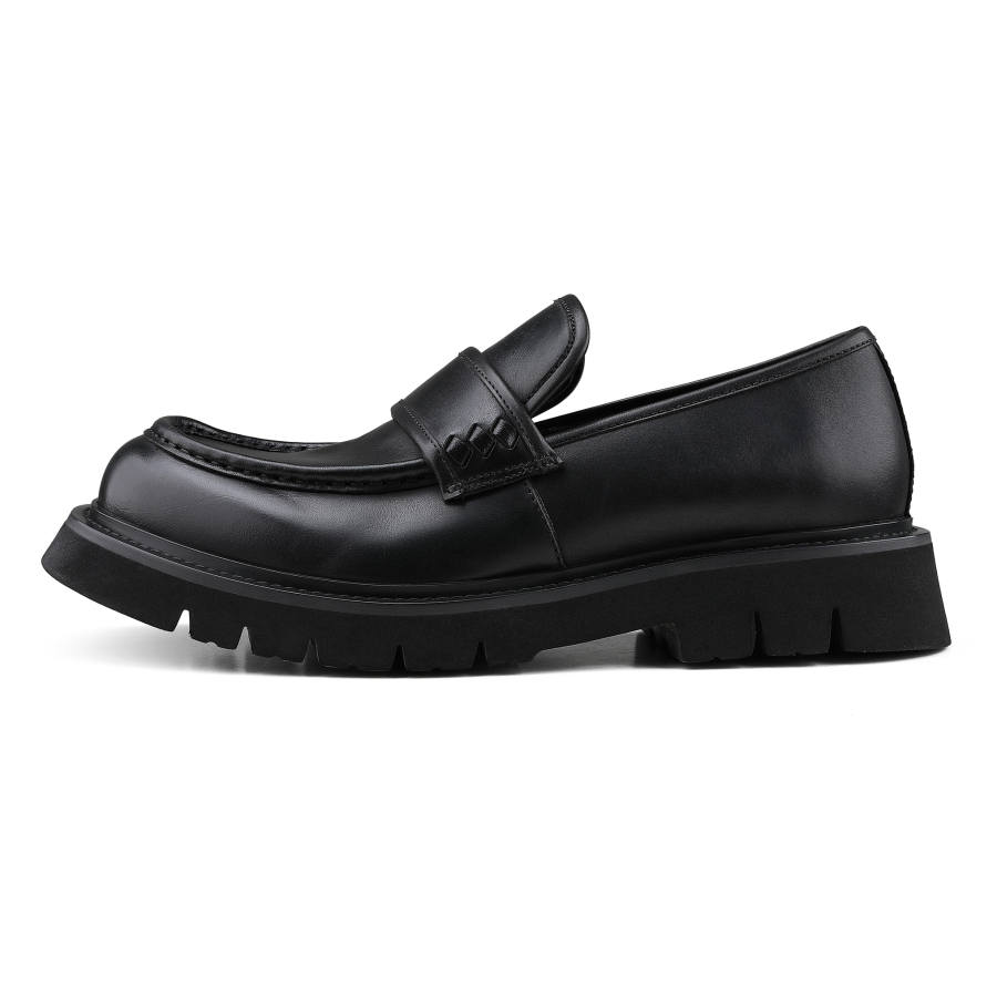 HANQIAORIJI Black Blood Collection Top Grain Cow Leather Loafers Unisex Black