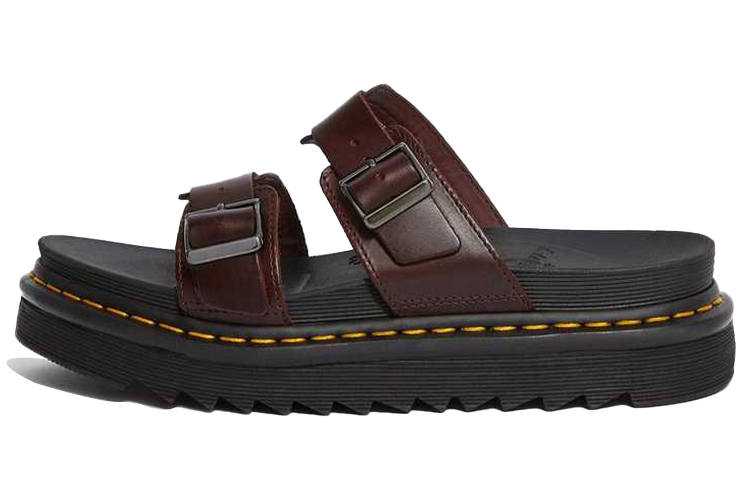 Dr.Martens Rubber Sole Slip Resistant Slip Resistant Slide Slippers Unisex Red Brown