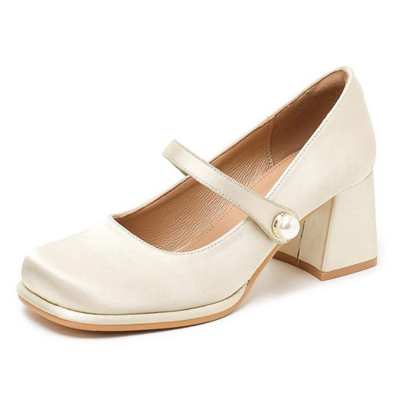 TATAYA Satin Chunky Heel Mary Jane Shoes Women's