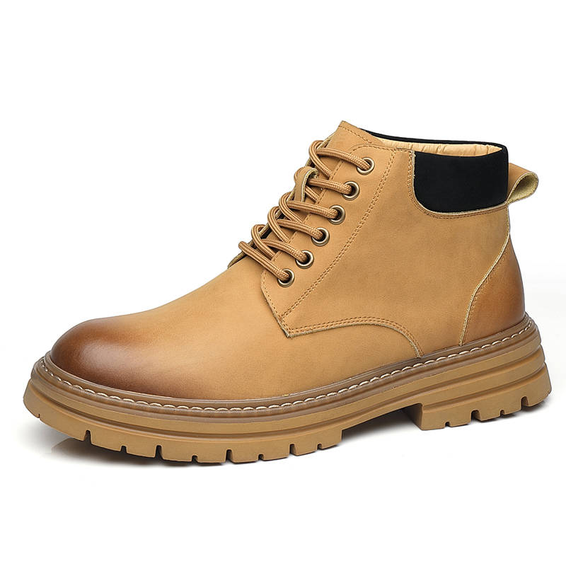 CITONGXIANSHENG Cow Split Leather Short Combat Boots Men's Brown