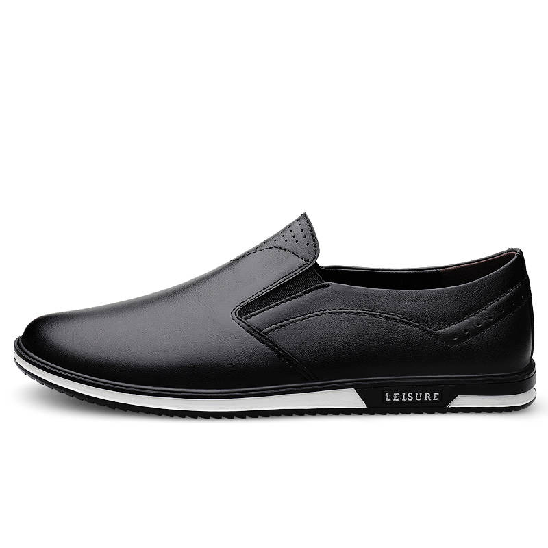 YINGLUNQISHI Top Grain Cow Leather Casual Shoes Men's Black