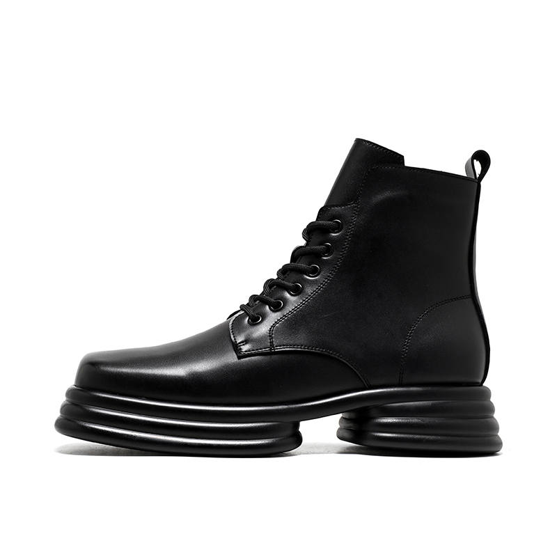 KAQIAODI Microfiber Leather Crew Combat Boots Men's Black