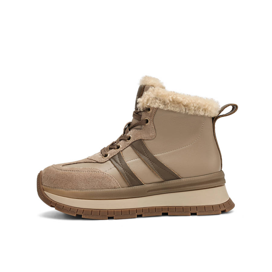 BOERDIQI Top Grain Cow Leather Thickened And Fleece Lined Outdoor Sports Insulated Shoes