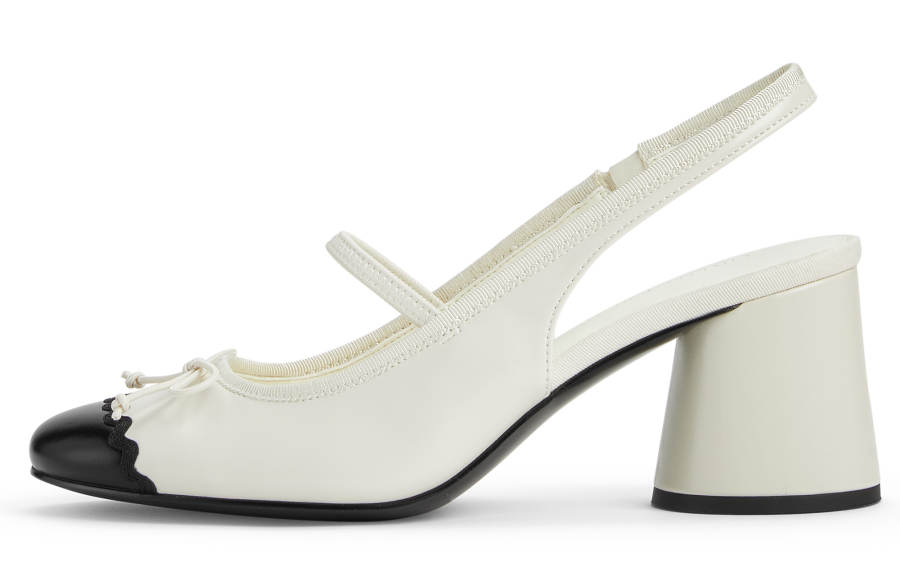 CHARLES&KEITH Small CK Bowknot New Chinese Style Pu Chunky Heel High Heels 6.5cm Women's Cream Milk White/Black