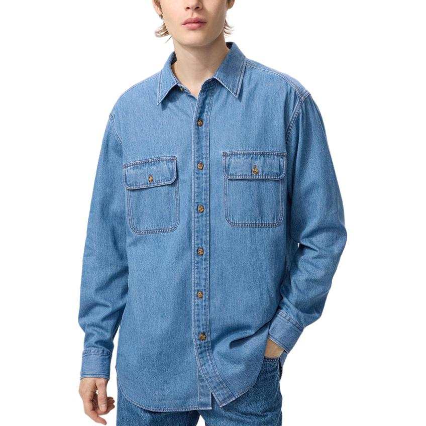 UNIQLO Shirts Unisex Royal Blue Lapel Moderate