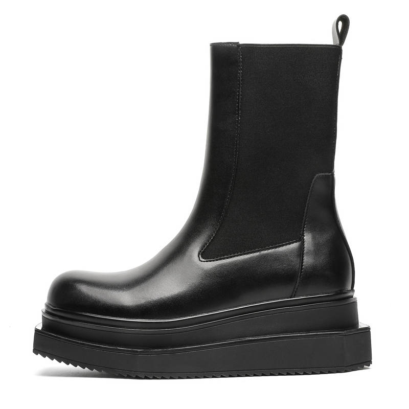 V ZERO FIVE V ZERO FIVE Microfiber Leather Crew Chelsea Boots Unisex Black