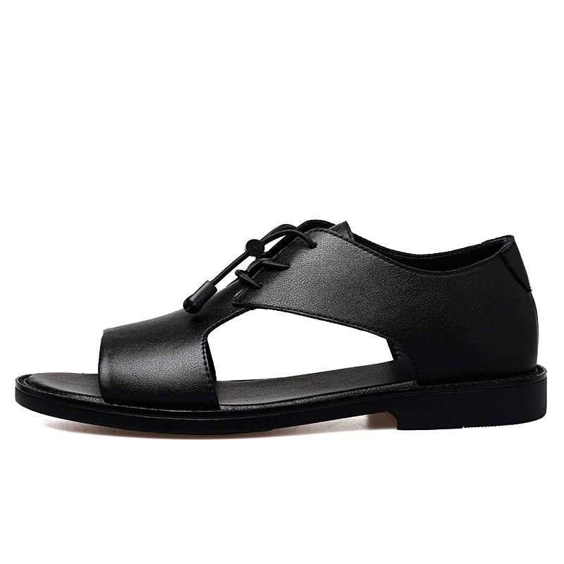 GONGNIULEITING GONGNIULEITING Cow Split Leather Beach Sandals Men's Black