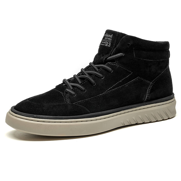 LEAVELAND Split Pig Leather Vintage Minimalist Style Fleece Lined Ankle Boots Men's Black
