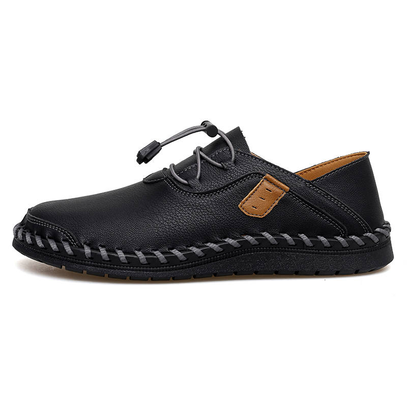 WENNAI Top Grain Cow Leather Casual Shoes Men's Black
