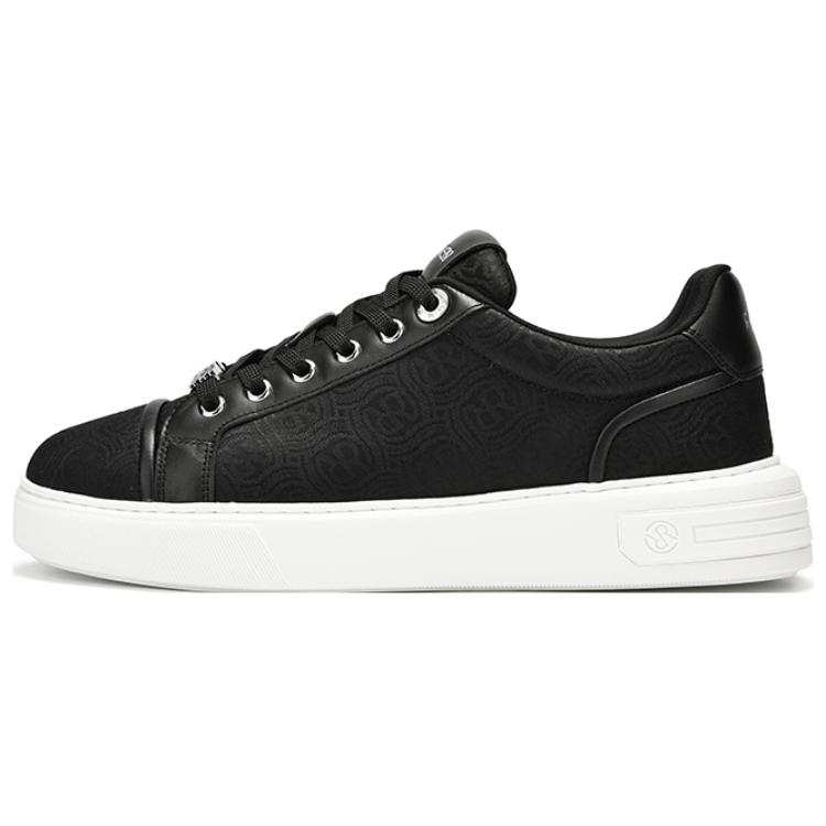 RARE Textile, Cow Leather Low top Skateboard Shoes Men's Black