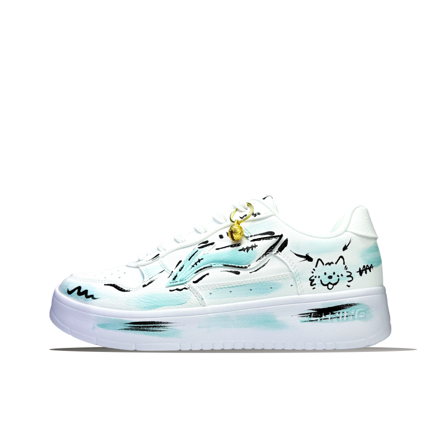 Li-Ning Li Ning Floating Boat Ink Cute Dog Abrasion Resistant, Lightweight, And Breathable Skateboard Shoes Unisex Teal