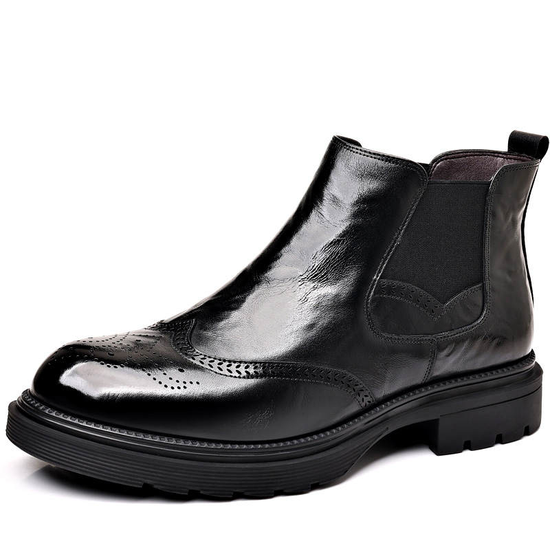 Mulinsen Top Grain Cow Leather Short Chelsea Boots Men's Black