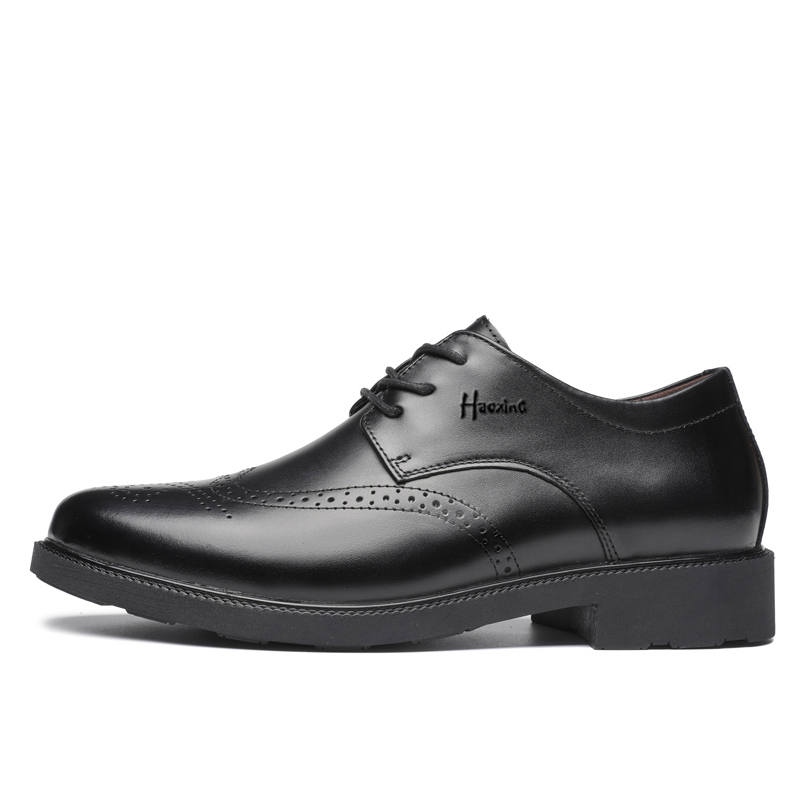 HAOXING Top Grain Cow Leather Casual Shoes Men's Black