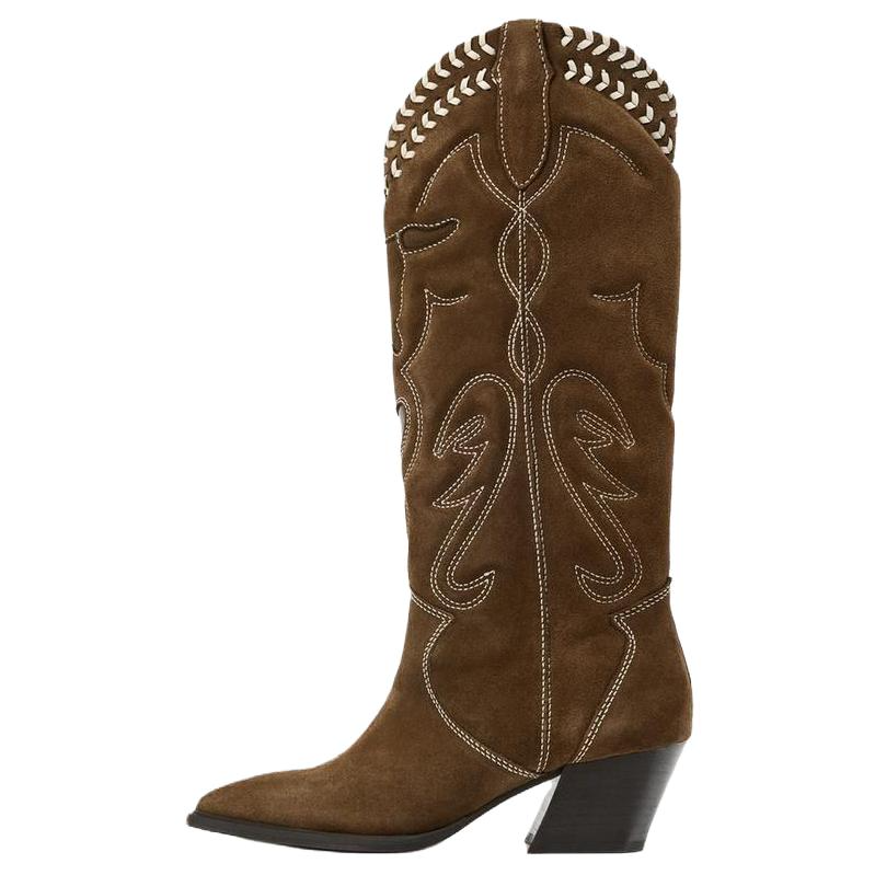 ZARA Cow Leather Knee high Boots 5.5cm Women's Brown