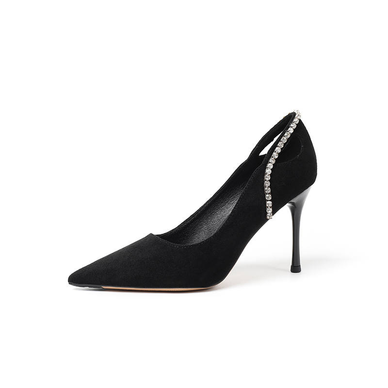 YAFEI XUANYU Suede Slim Heel High Heels 5CM Women's Black