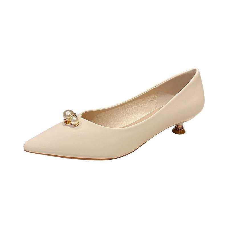 Bamiti Leather Slim Heel High Heels 1CM Women's Ecru
