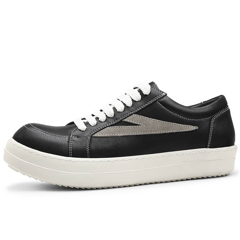 FULIBAOLUO Cow Leather Low top Skateboard Shoes Men's Black