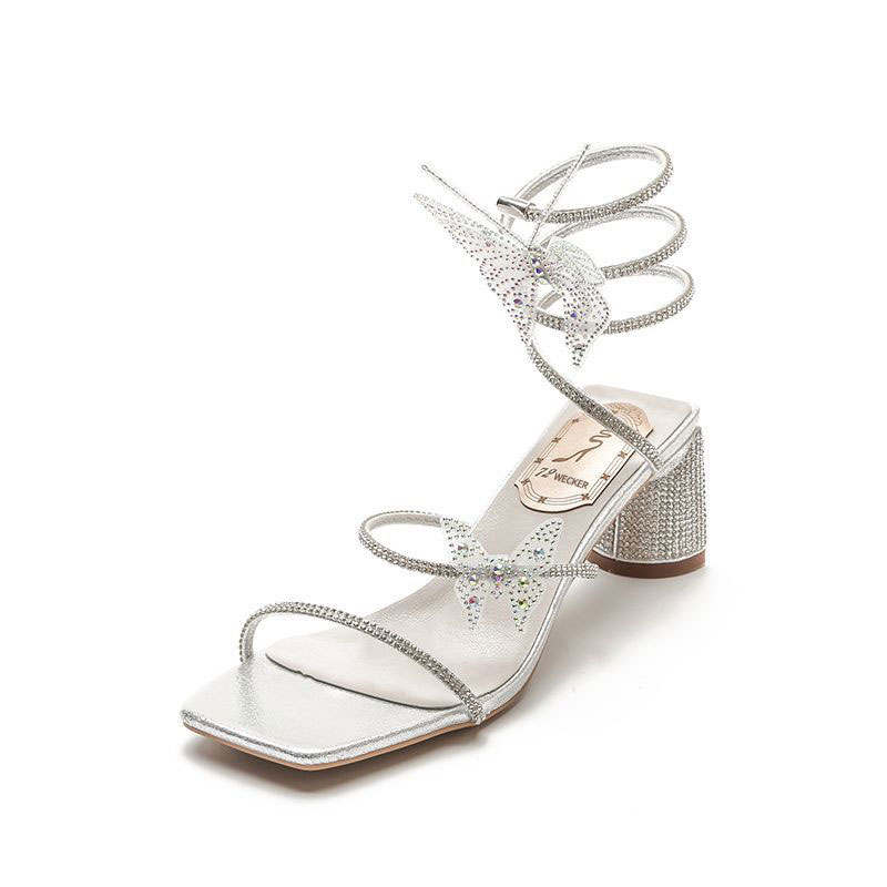 WECKER Pu One Strap Sandals 6CM Women's Silver