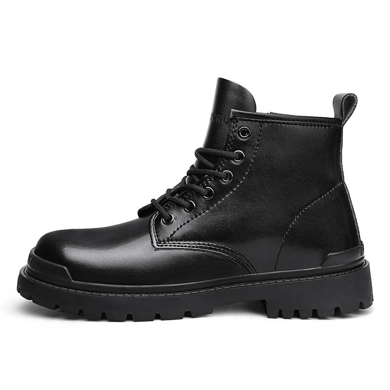 DUNNU DUNNU Cow Split Leather Short Combat Boots Men's Black
