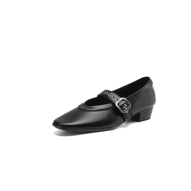 HONGYANGLIN Sheepskin Chunky Heel Mary Jane Shoes Women's