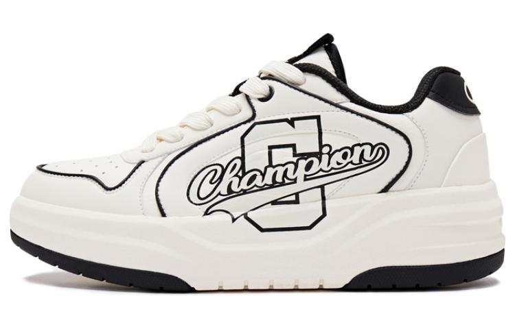 Champion Varsity 1 School Team Shoes Textile, Synthetic Leather Low top Skateboard Shoes Men's Beige White Black