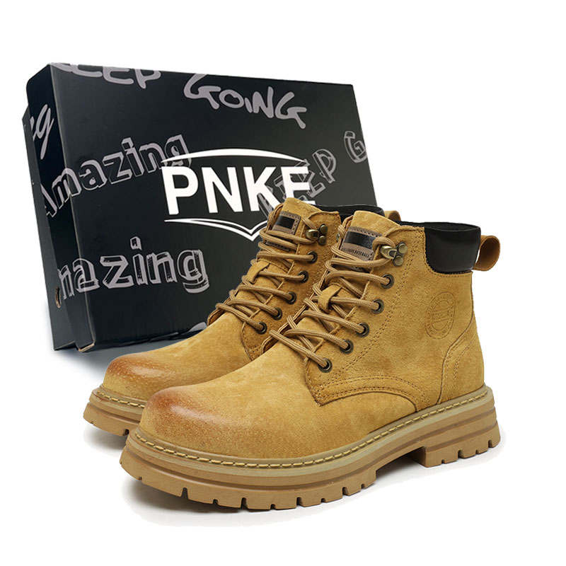 PNKE Split Pig Leather Outdoor Mountaineering Workwear, Classic Yellow Boots, Vintage Unbreakable Fleece Lined Thermal
