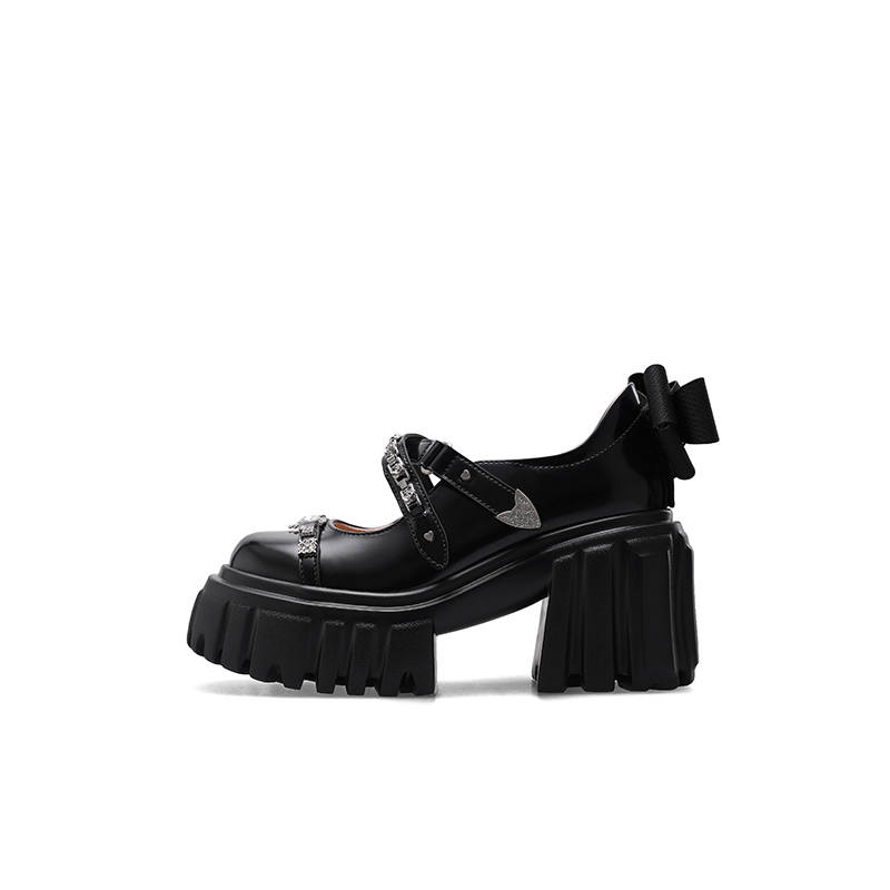 KNKW Chunky Heel Mary Jane Shoes 9.5cm Women's Pearlescent Black