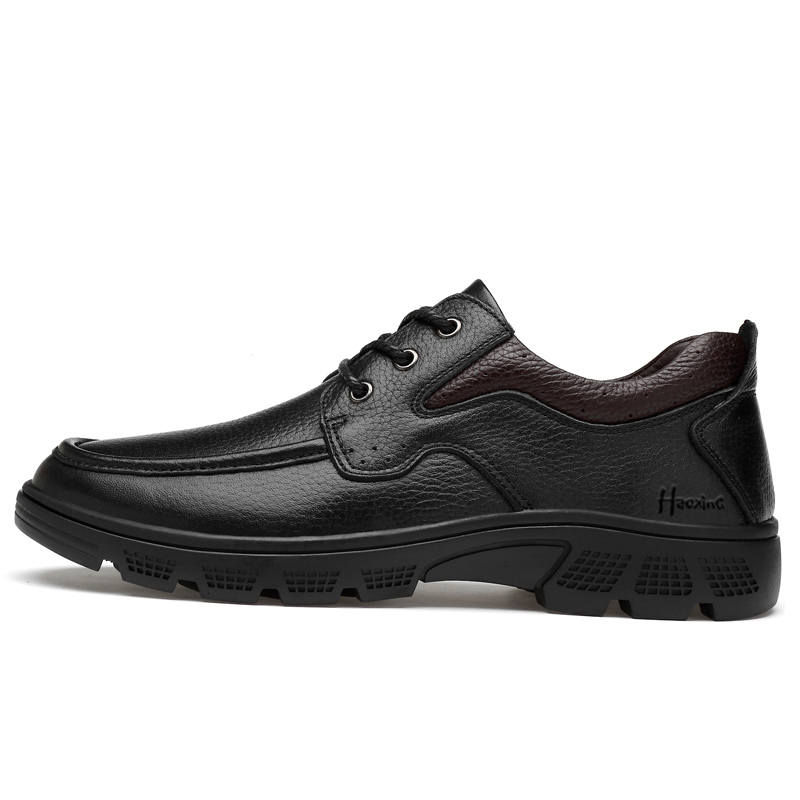 HAOXING Top Grain Cow Leather Casual Shoes Men's Black
